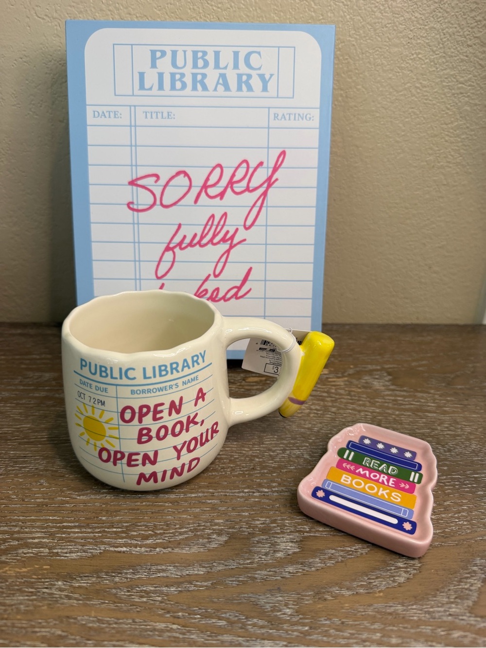 Public Library 'Open a Book, Open Your Mind' Mug, Storage Book Box, Trinket tray